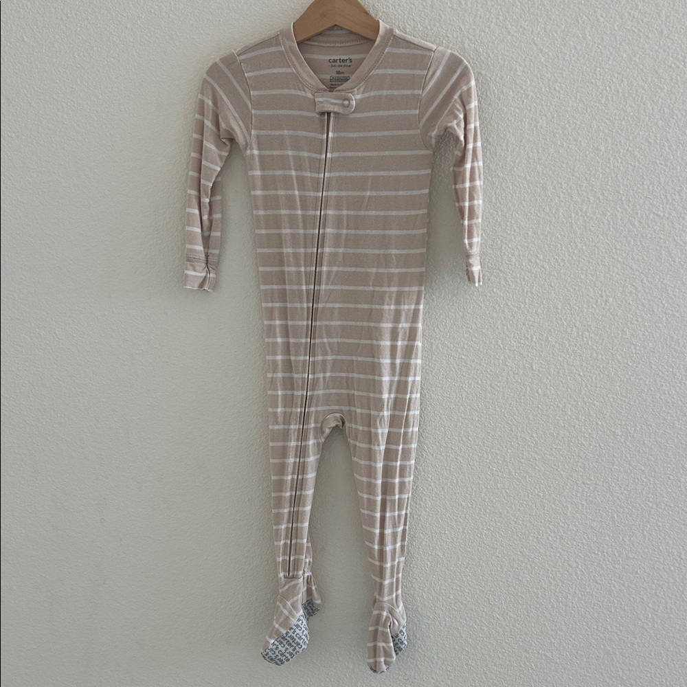 *SOLD* Carter's Beige and White Striped Footie